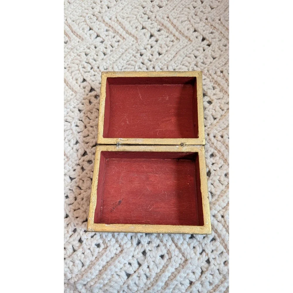 Vintage Florentine Wood Jewelry Box Gold Gilt Domed Trinket Chest Made in Italy